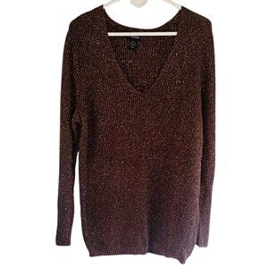 Women's 2X Lane Bryant Gold Shimmer Metallic Pull-Over V-Neck Knitted Sweater